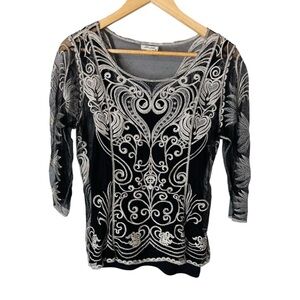 ULTRA PINK Top Blouse Y2K Sheer Embroidered Silver Metallic Gorgeous Women’s